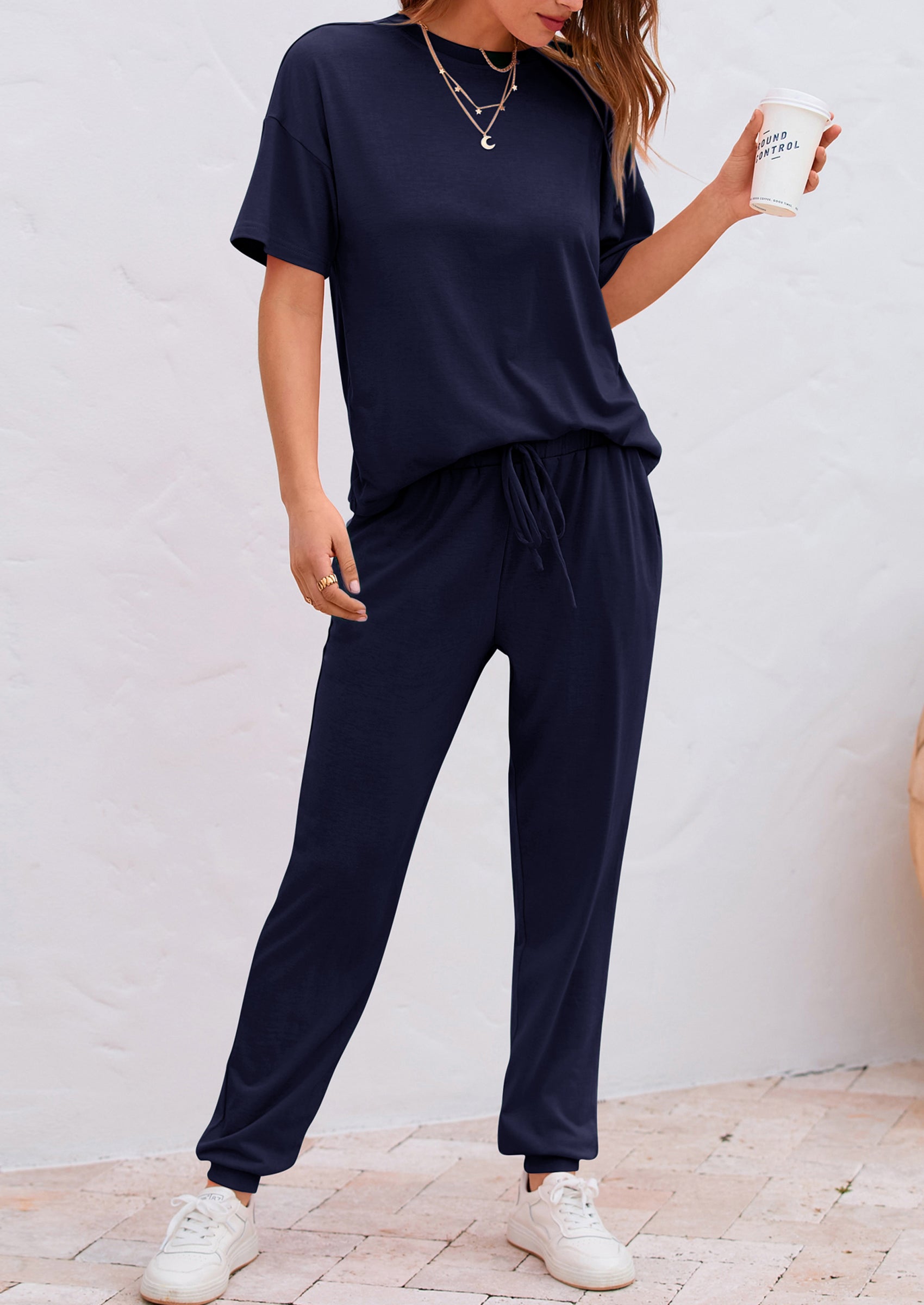 PRETTYGARDEN Women's Two Piece Lounge Sets Spring Summer Jogger Pants Vacation Outfits Travel Airplane Matching Clothes