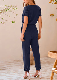 PRETTYGARDEN Jumpsuits for Women Dressy Summer Casual Short Sleeve Romper Spring Airport Beach Vacation Travel Outfits