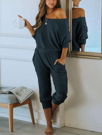 PRETTYGARDEN Women's 2 Piece Ribbed Tracksuit Outfits Off Shoulder Long Sleeve Pullover Lounge Pants with Pockets