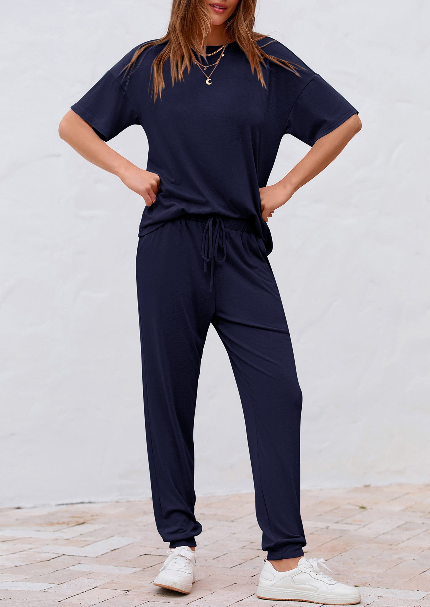 PRETTYGARDEN Women's Two Piece Lounge Sets Spring Summer Jogger Pants Vacation Outfits Travel Airplane Matching Clothes