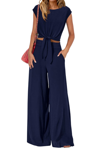 PRETTYGARDEN Women 2 Piece Lounge Sets Casual Summer Outfits Cap Sleeve Strappy Crop Tops Wide Leg Pant Tracksuit PRETTYGARDEN