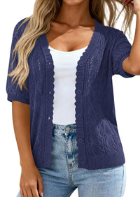 PRETTYGARDEN Short Sleeve Crochet Knit Summer Cardigans for Women Lightweight Button Down Hollow Out Sweater Beach Cover Up PRETTYGARDEN