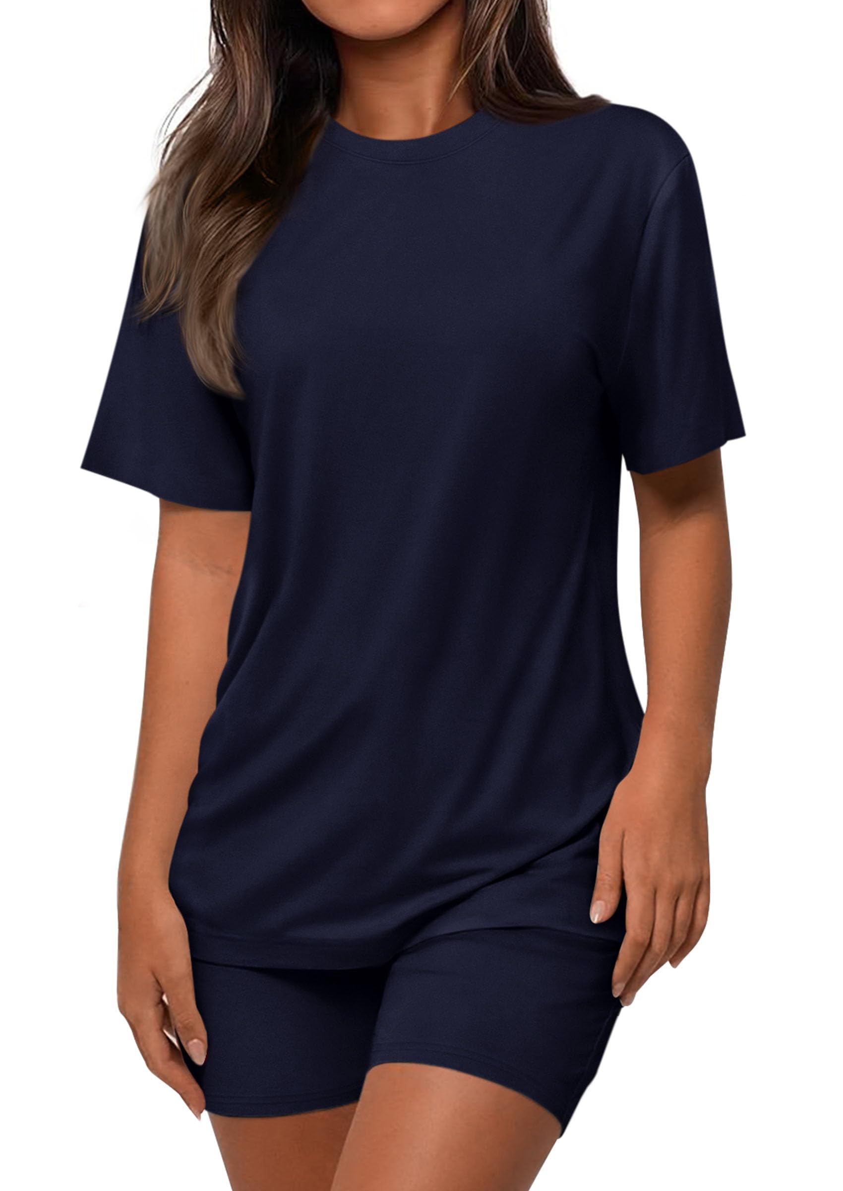 PRETTYGARDEN Women's Two Piece Matching Lounge Sets Summer Casual Tops Short Sleeve Shirts Shorts Travel Airport Outfits PRETTYGARDEN