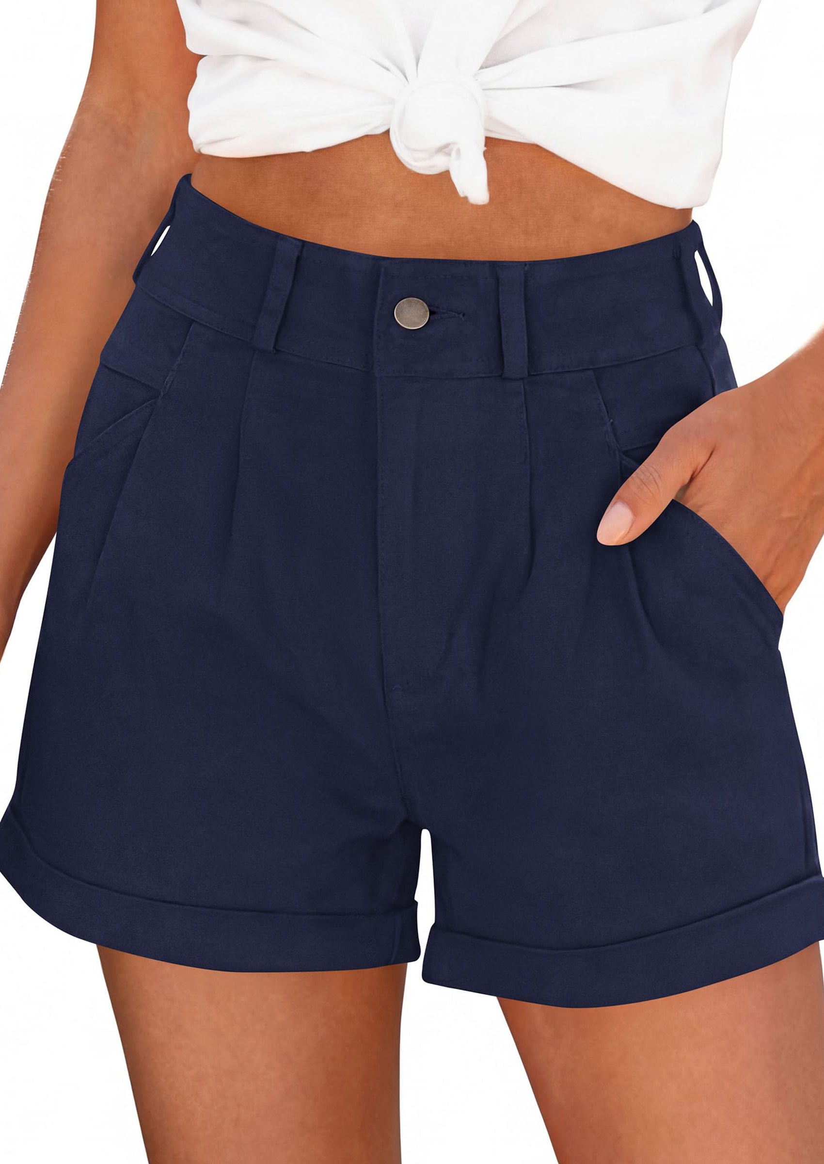 PRETTYGARDEN Womens Shorts Dressy Casual High Waisted Pleated Beach Vacation Tailored Summer Shorts with Pockets