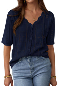 PRETTYGARDEN Womens Short Sleeve Crochet Knit Sweater Spring Fashion Button Down Lightweight Cardigans Summer Tops PRETTYGARDEN