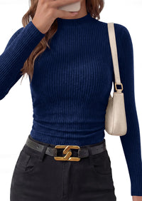 PRETTYGARDEN Womens Tops Fall Long Sleeve Going Out Shirts Ribbed Knit Mock Neck T-Shirt Fitted Ruched Y2K Crop Top