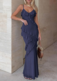 PRETTYGARDEN Women Wedding Guest Cocktail Maxi Dress Spaghetti Strap Sleeveless V Neck Bodycon Mesh Party Summer Outfits