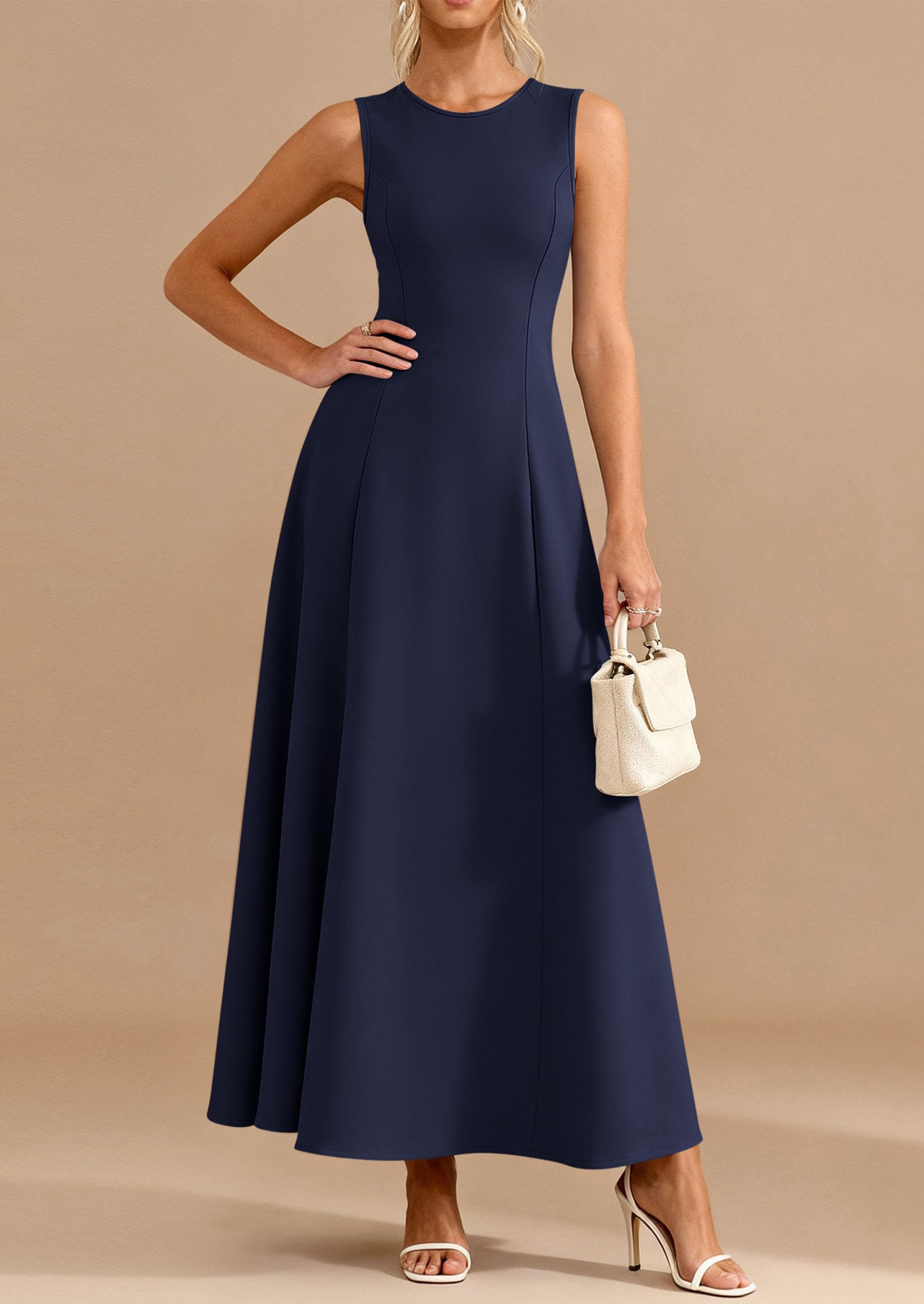 PRETTYGARDEN Women's Summer Tank Maxi Dress Spring Sleeveless Swing A Line Long Flowy Elegant Cocktail Dresses Pockets PRETTYGARDEN