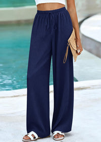 PRETTYGARDEN Womens Summer Elastic Waist Textured Flowy Palazzo Pants for Women Casual Wide Leg Pants Woman with Pockets PRETTYGARDEN