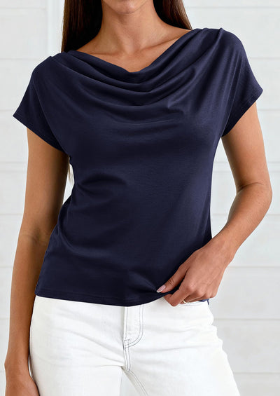 PRETTYGARDEN Blouses for Women Dressy Casual 2026 Summer Cowl Neck Short Sleeve Tops Spring Work Office Teacher Shirts PRETTYGARDEN