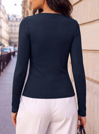 PRETTYGARDEN Women's Ribbed Knit V Neck Fall Blouses Long Sleeve Work Tops Business Casual Office Clothes, Dressy Wrap Shirts, Elegant Going Out Date Night Outfit, Slim Fit, Buckle, Asymmetrical Hem