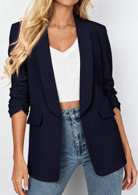 PRETTYGARDEN Women's Spring Blazers Business Casual Outfits Open Front Ruched 3/4 Sleeve Lightweight Work Suits Jackets PRETTYGARDEN