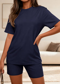 PRETTYGARDEN Women's Two Piece Matching Lounge Sets Summer Casual Tops Short Sleeve Shirts Shorts Travel Airport Outfits PRETTYGARDEN