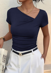 PRETTYGARDEN Women's Summer Asymmetrical Y2K Tops Trendy Ribbed Short Sleeve Fitted Tee Shirts Spring Fashion Clothing PRETTYGARDEN