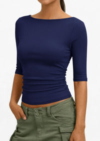 PRETTYGARDEN Womens Summer Short Sleeve Tops Boat Neck Ribbed Knit Slim Fit T Shirt Casual Basic Top Spring Clothes PRETTYGARDEN