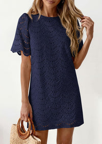 PRETTYGARDEN Women's Summer Casual Short Dresses Embroidered Lace Short Sleeve Boho Mini Dress Beach Vacation Clothes PRETTYGARDEN