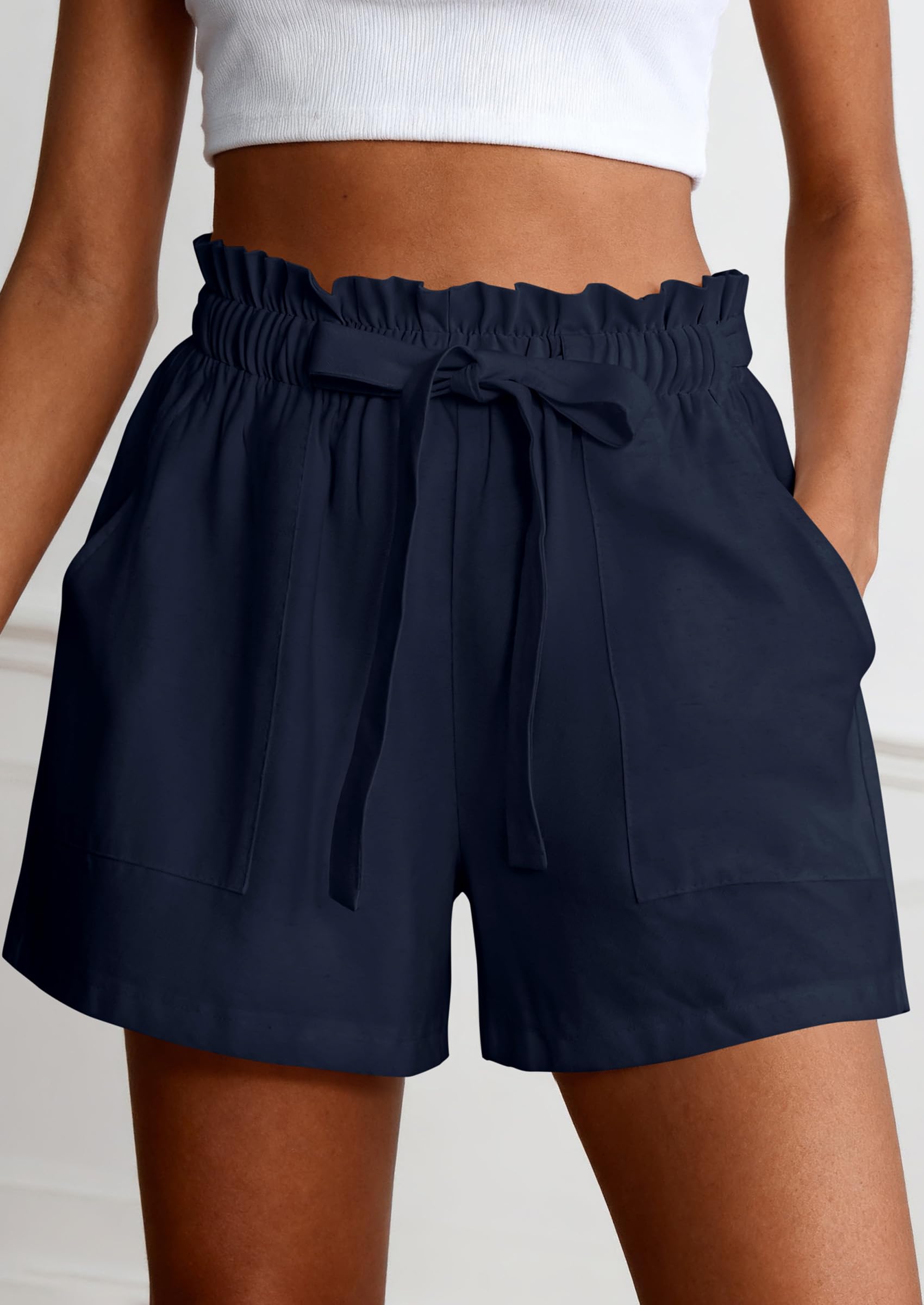 PRETTYGARDEN Summer Shorts for Women Casual Ruffle Drawstring High Waist Wide Leg Comfy Lounge Shorts Beach Cruise Outfits PRETTYGARDEN