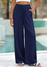 PRETTYGARDEN Womens Summer Elastic Waist Textured Flowy Palazzo Pants for Women Casual Wide Leg Pants Woman with Pockets PRETTYGARDEN