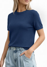 PRETTYGARDEN Women's Short Sleeve Sweaters Spring Crew Neck Knit Work Shirts Business Casual Tops Summer Fashion Clothes PRETTYGARDEN