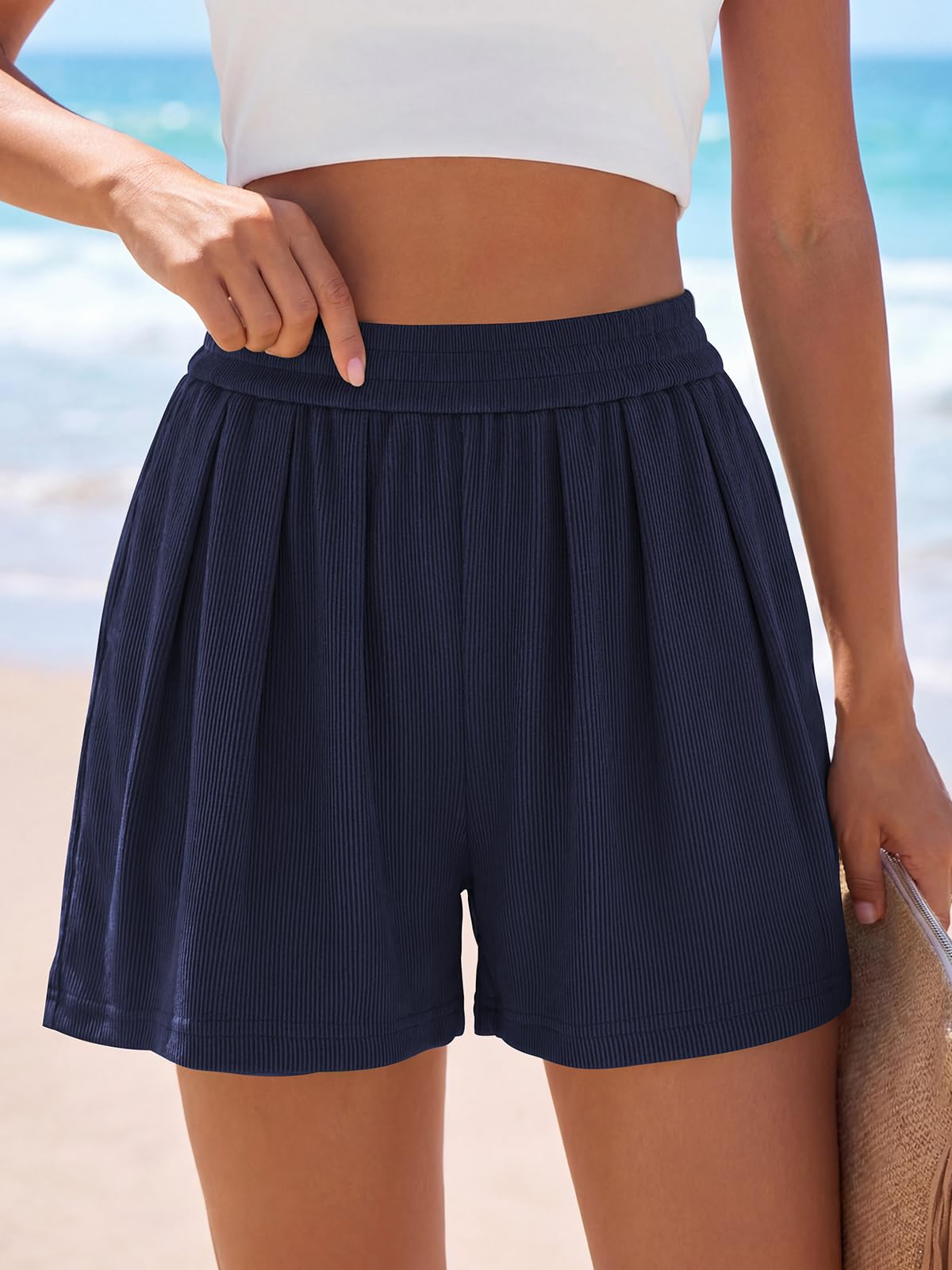 PRETTYGARDEN Flowy Summer Shorts for Women High Waisted Wide Leg Knitted Wide Leg Soft Pajama Shorts Women Vacation Outfits PRETTYGARDEN