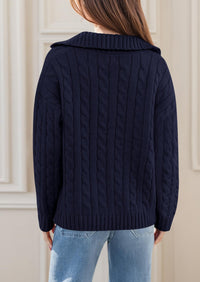 PRETTYGARDEN Fall Cable Knit Oversized Sweaters for Women Polo V Neck Long Sleeve Casual Chunky Sweater Pullover Tops PRETTYGARDEN