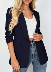 PRETTYGARDEN Women's Spring Blazers Business Casual Outfits Open Front Ruched 3/4 Sleeve Lightweight Work Suits Jackets PRETTYGARDEN