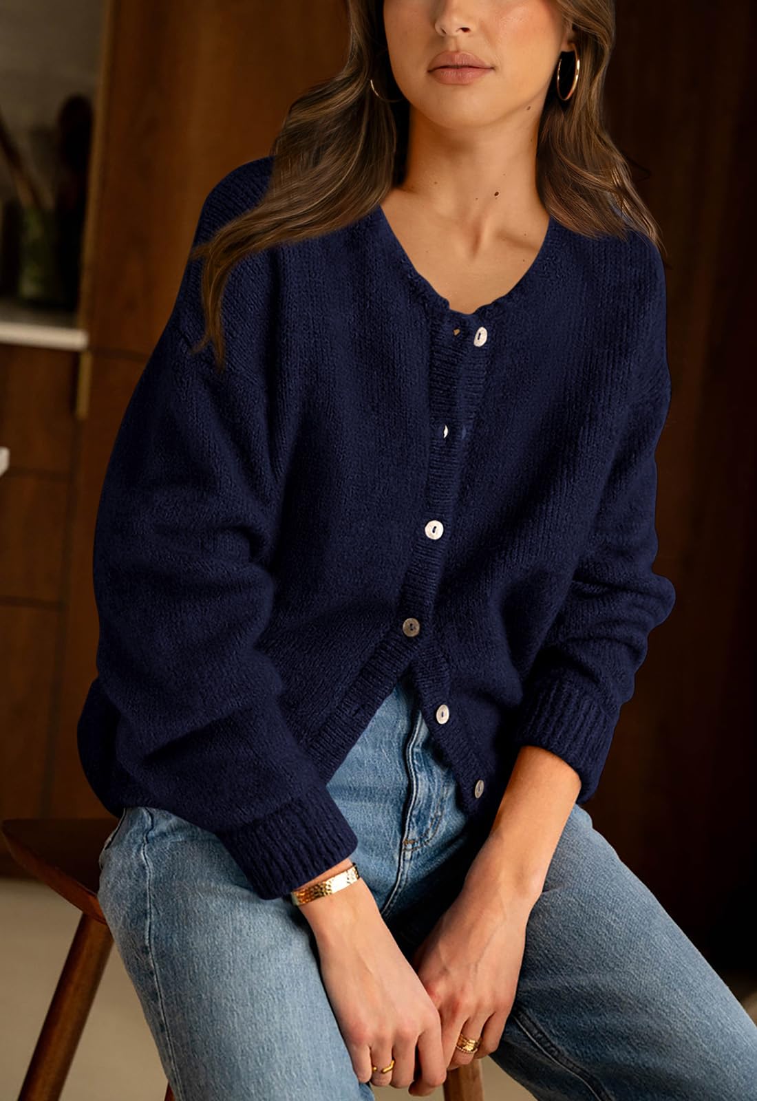 PRETTYGARDEN Long Sleeve Crewneck Button Down Womens Sweaters Fall Open Front Chunky Cardigan Sweaters for Women PRETTYGARDEN