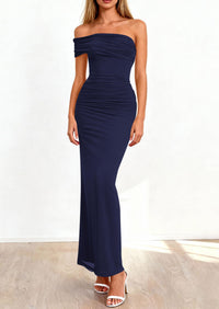 PRETTYGARDEN Women's Wedding Guest Cocktail Dresses One Off The Shoulder Ruched Bodycon Formal Maxi Party Summer Outfits PRETTYGARDEN