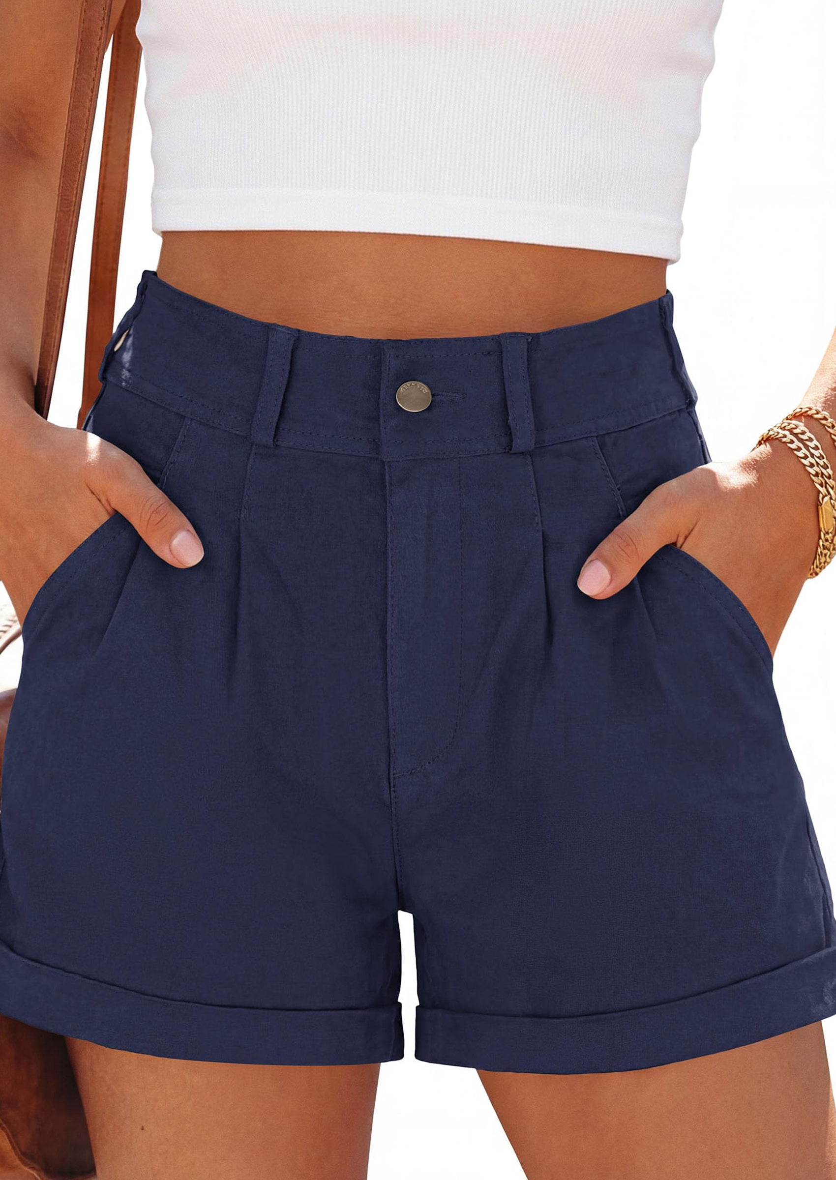 PRETTYGARDEN Womens Shorts Dressy Casual High Waisted Pleated Beach Vacation Tailored Summer Shorts with Pockets