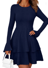 PRETTYGARDEN Womens Spring Fashion Long Bell Sleeve Mini Sweater Dress Casual Crewneck A Line Knit Short Cocktail Dresses - PRETTYGARDEN