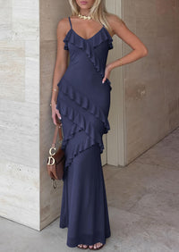 PRETTYGARDEN Women Wedding Guest Cocktail Maxi Dress Spaghetti Strap Sleeveless V Neck Bodycon Mesh Party Summer Outfits