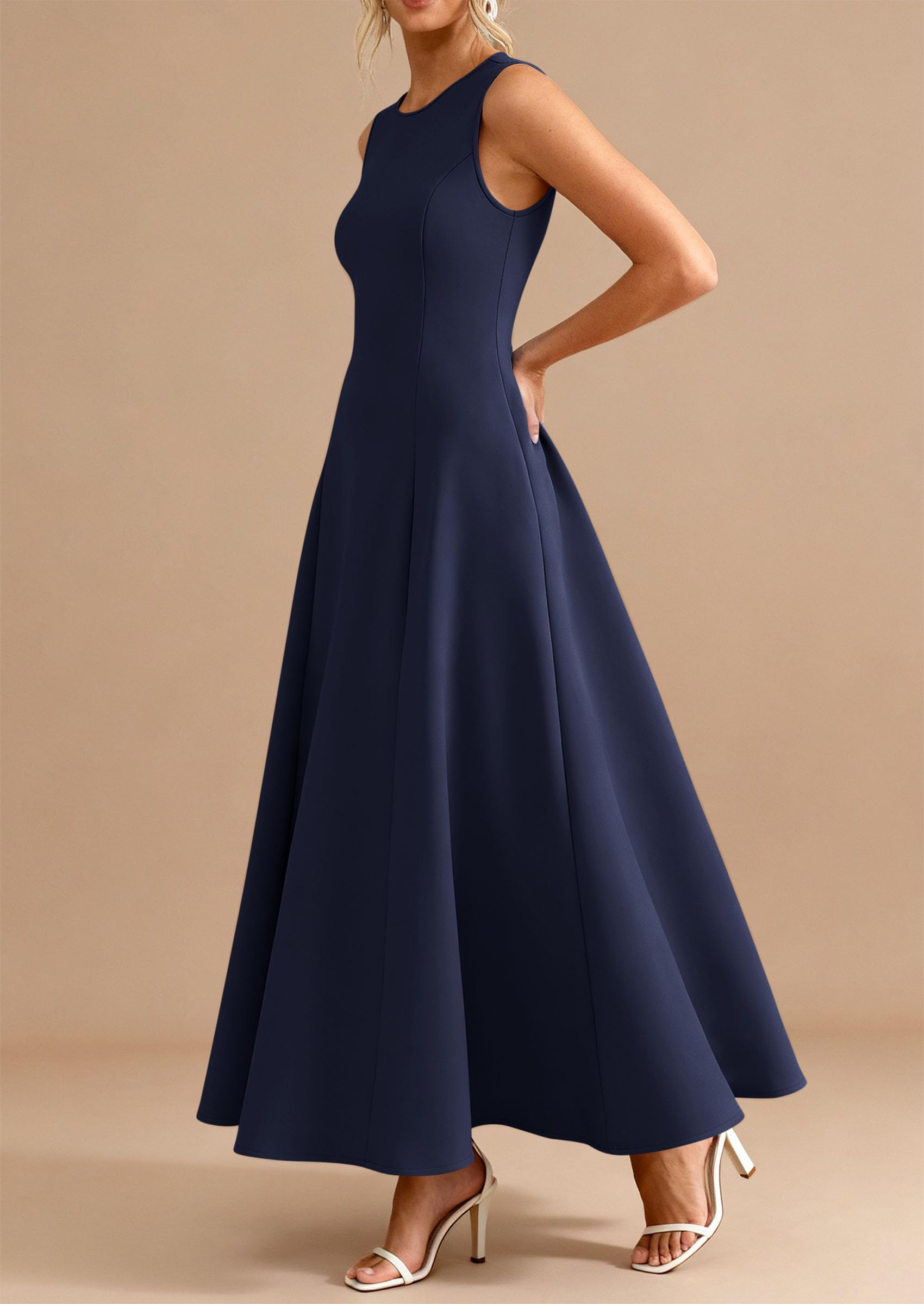 PRETTYGARDEN Women's Summer Tank Maxi Dress Spring Sleeveless Swing A Line Long Flowy Elegant Cocktail Dresses Pockets PRETTYGARDEN