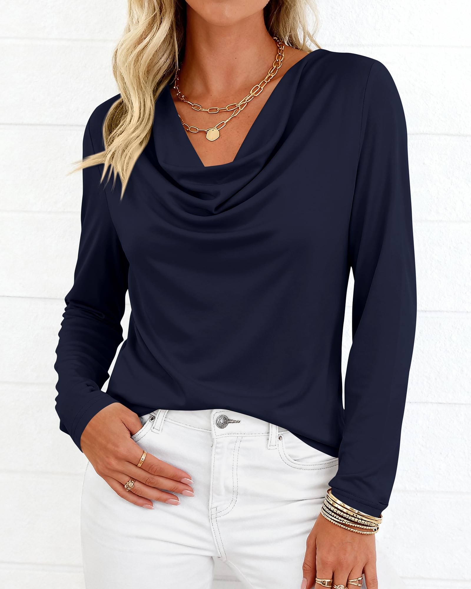 PRETTYGARDEN Womens Spring Tops Dressy Cowl Neck Long Sleeve Shirts Loose Business Casual Blouses Teacher Tunic Top PRETTYGARDEN