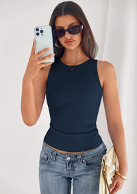 PRETTYGARDEN Womens Summer High Neck Ribbed Tank Tops Casual Basic Sleeveless Slim Fitted Racerback Workout T Shirts PRETTYGARDEN