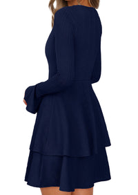 PRETTYGARDEN Womens Spring Fashion Long Bell Sleeve Mini Sweater Dress Casual Crewneck A Line Knit Short Cocktail Dresses - PRETTYGARDEN