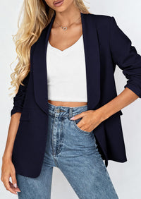 PRETTYGARDEN Women's Spring Blazers Business Casual Outfits Open Front Ruched 3/4 Sleeve Lightweight Work Suits Jackets PRETTYGARDEN