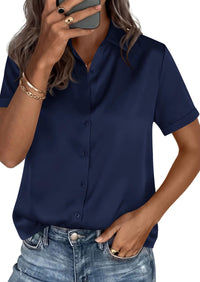 PRETTYGARDEN Women's Summer Button Down Shirts Short Sleeve Work Tops Dressy Blouses Spring Business Casual Outfits PRETTYGARDEN