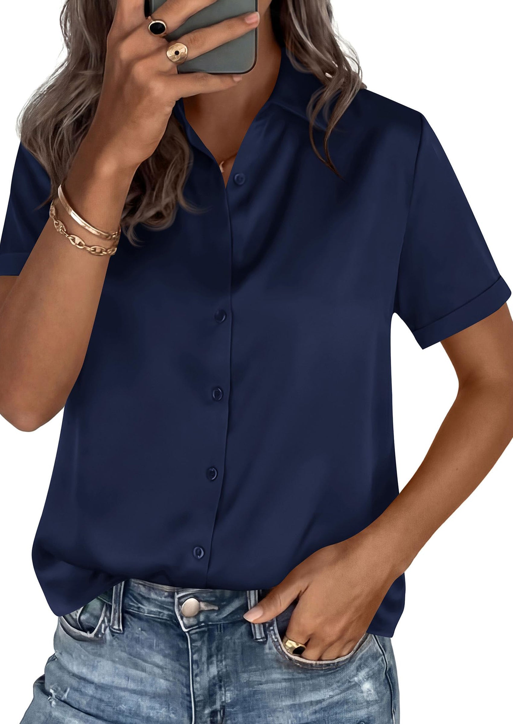 PRETTYGARDEN Women's Summer Button Down Shirts Short Sleeve Work Tops Dressy Blouses Spring Business Casual Outfits PRETTYGARDEN