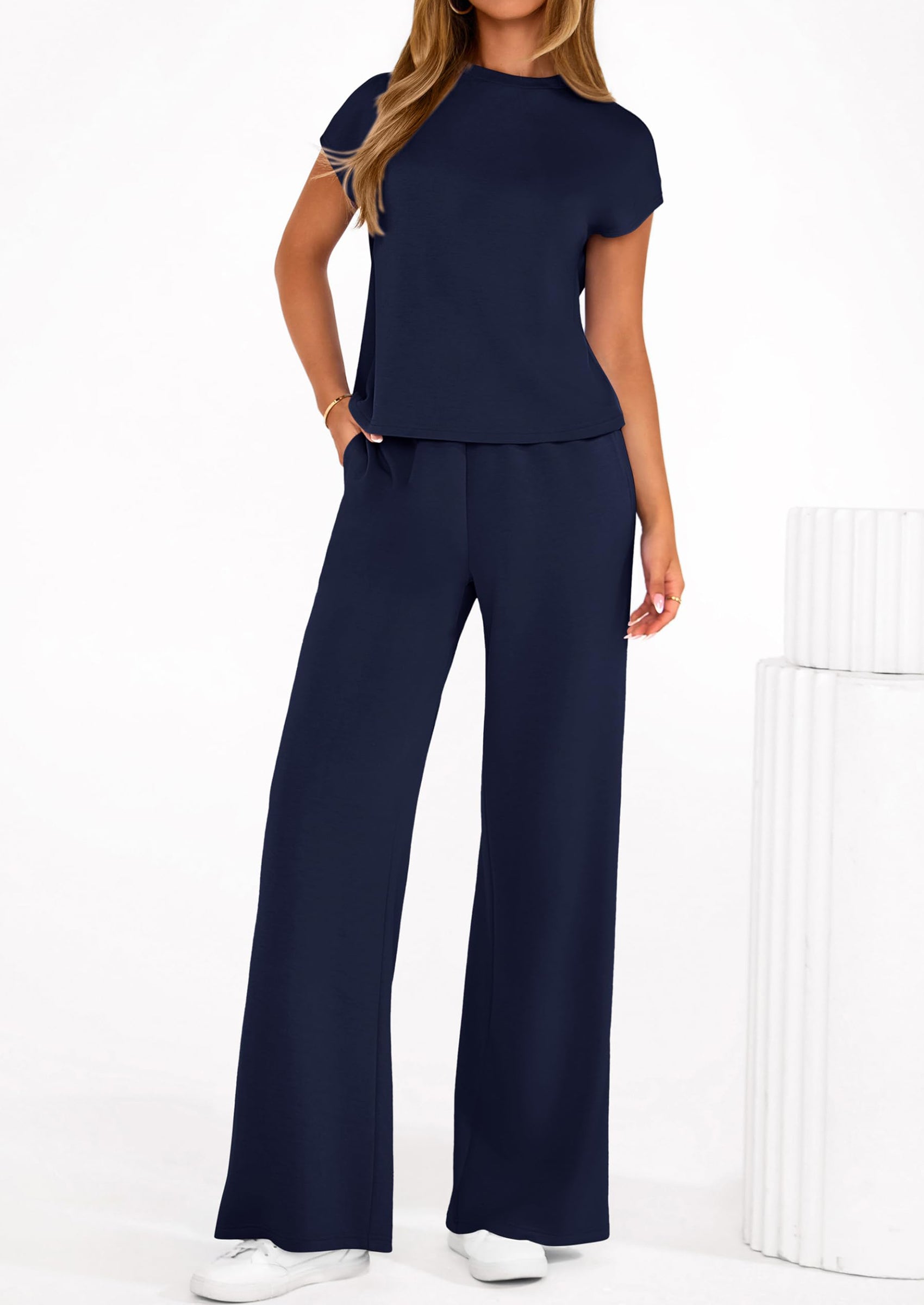 PRETTYGARDEN Womens 2 Piece Outfits Casual Cap Sleeve Lounge Set Summer Tracksuits Matching Sets Beach Fashion Travel Clothes PRETTYGARDEN