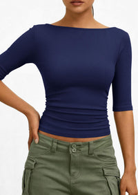 PRETTYGARDEN Womens Summer Short Sleeve Tops Boat Neck Ribbed Knit Slim Fit T Shirt Casual Basic Top Spring Clothes PRETTYGARDEN