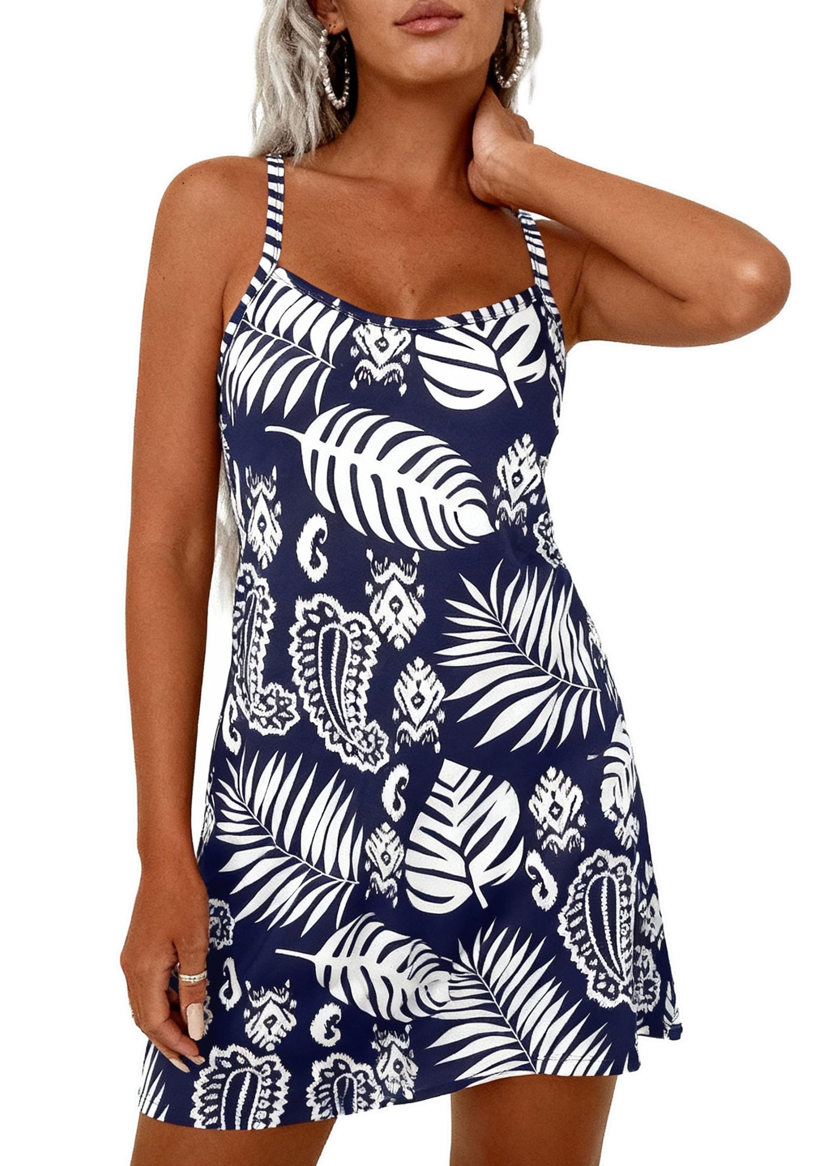 PRETTYGARDEN Women's Summer Dresses Casual Print Spaghetti Strap Sleeveless Sundress Beach Vacation Cover Ups PRETTYGARDEN