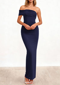 PRETTYGARDEN Women's Wedding Guest Cocktail Dresses One Off The Shoulder Ruched Bodycon Formal Maxi Party Summer Outfits PRETTYGARDEN