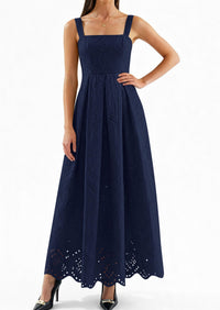 PRETTYGARDEN Womens Sleeveless Maxi Summer Dresses Hollow Out Eyelet Square Neck Ruffle Flowy Beach Vacation Sundress PRETTYGARDEN