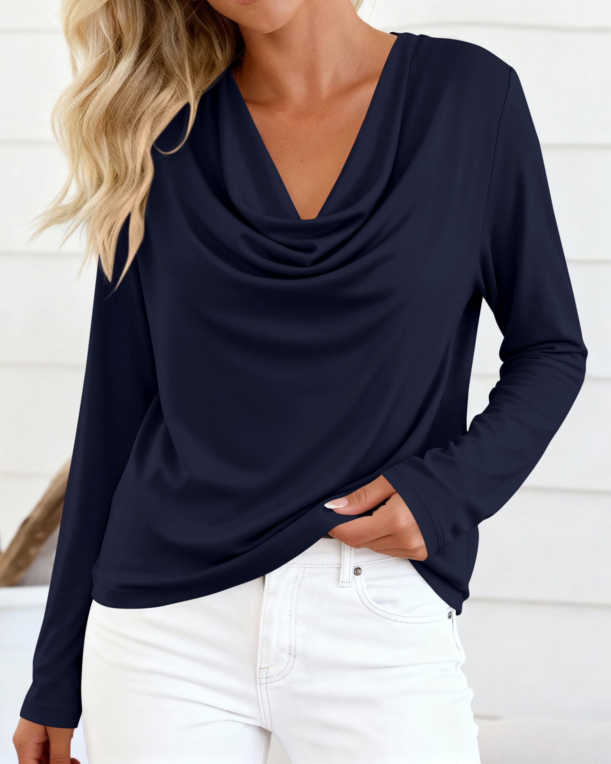 PRETTYGARDEN Womens Spring Tops Dressy Cowl Neck Long Sleeve Shirts Loose Business Casual Blouses Teacher Tunic Top PRETTYGARDEN