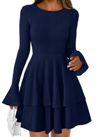 PRETTYGARDEN Womens Spring Fashion Long Bell Sleeve Mini Sweater Dress Casual Crewneck A Line Knit Short Cocktail Dresses - PRETTYGARDEN