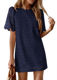 PRETTYGARDEN Women's Summer Casual Short Dresses Embroidered Lace Short Sleeve Boho Mini Dress Beach Vacation Clothes PRETTYGARDEN