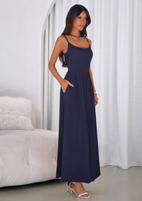 PRETTYGARDEN Womens Spaghetti Strap Maxi Dresses Sleeveless Summer Dress Long Casual Knit Flowy Beach Sundresses with Pockets PRETTYGARDEN