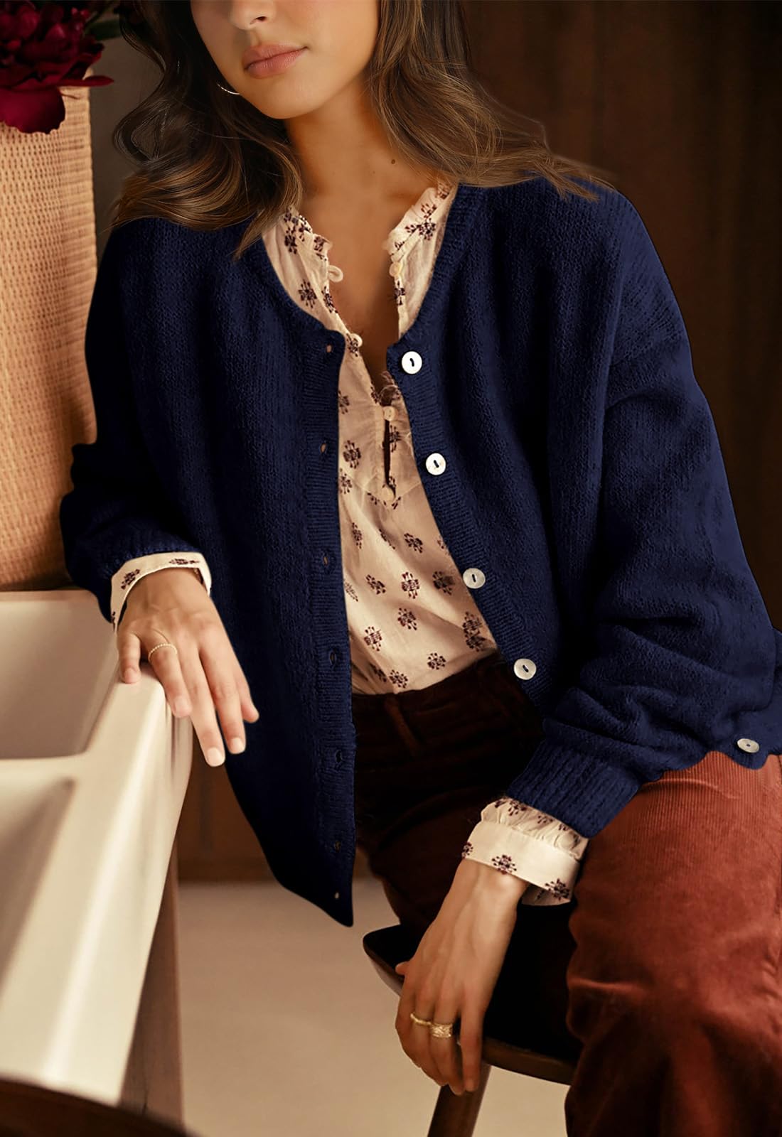 PRETTYGARDEN Long Sleeve Crewneck Button Down Womens Sweaters Fall Open Front Chunky Cardigan Sweaters for Women PRETTYGARDEN