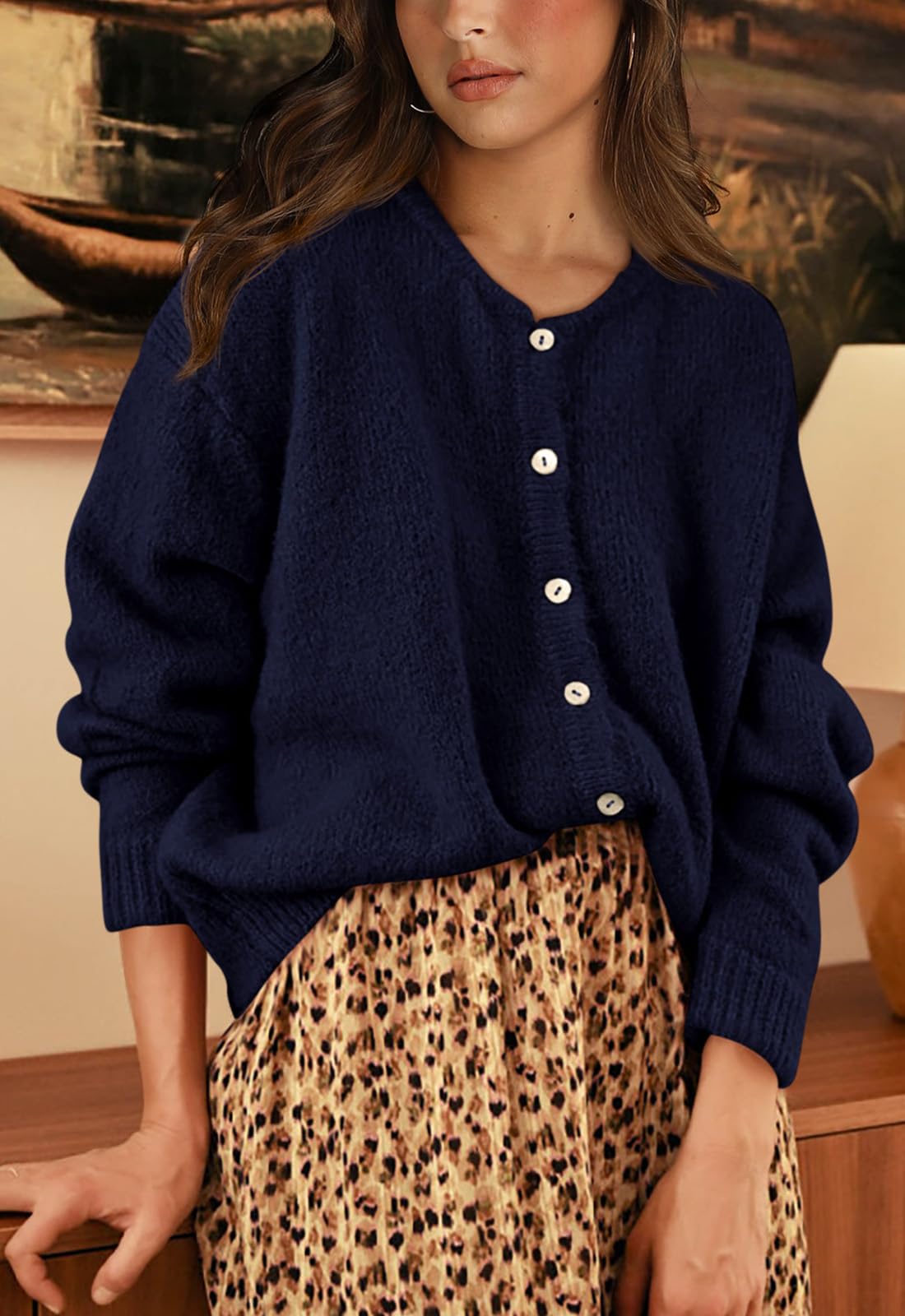 PRETTYGARDEN Long Sleeve Crewneck Button Down Womens Sweaters Fall Open Front Chunky Cardigan Sweaters for Women PRETTYGARDEN