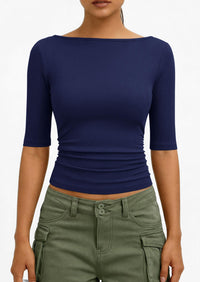 PRETTYGARDEN Womens Summer Short Sleeve Tops Boat Neck Ribbed Knit Slim Fit T Shirt Casual Basic Top Spring Clothes PRETTYGARDEN